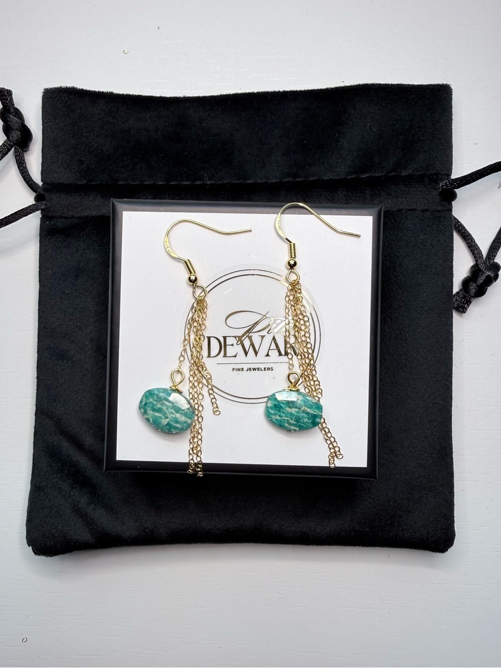 Gorgeous 14k Gold Filled Chain Tassel Earrings with Teal Zebra Amazonite